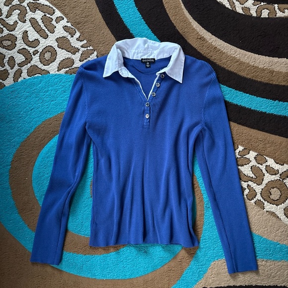 George Blue Button Down Ribbed Shirt - Picture 1 of 5